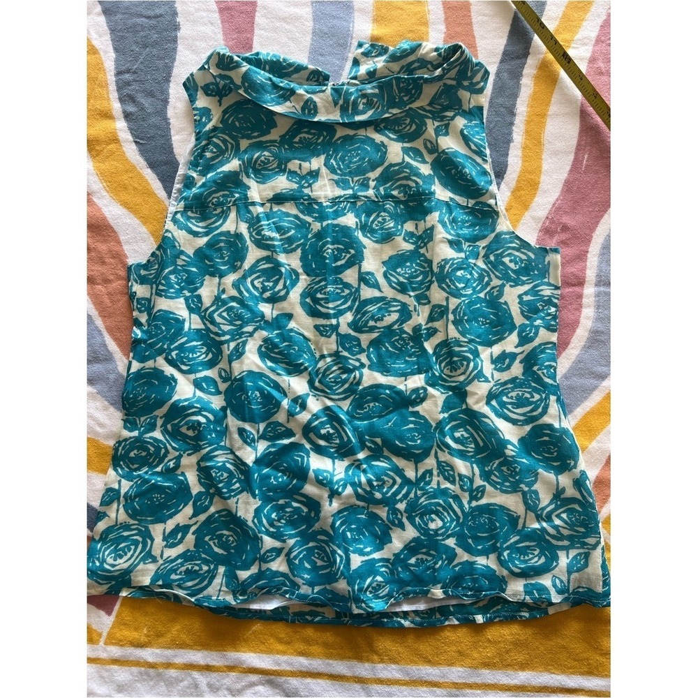 J. Crew Sleeveless Floral Print Top Teal White Rose Camisole Blouse 10 481.5